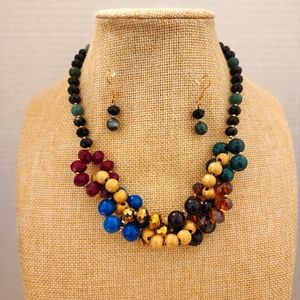 Treska Beaded Cluster Multicolor Matching Earrings and Necklace